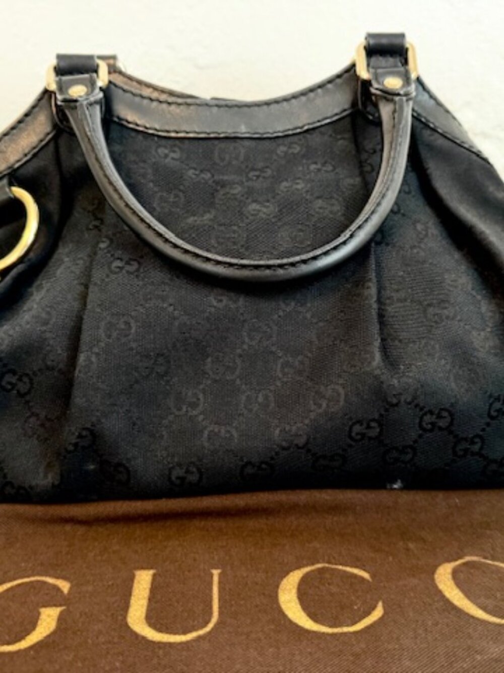 Gucci Sukey Tote Black GG Canvas Shoulder Bag Vintage Authentic - Picture 5 of 8